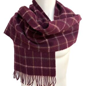Krizia Burgundy Plaid Wool Scarf 🇮🇹 - 12" x 62"